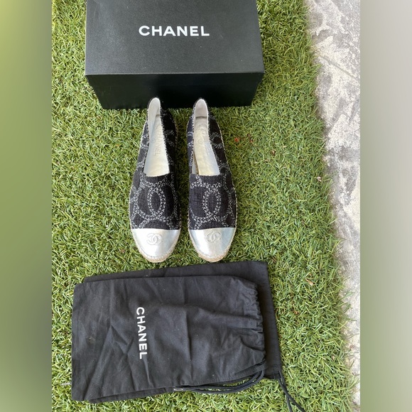 Chanel Espadrille 41 tweed canvas leather CC cap toe flats - Picture 2 of 3